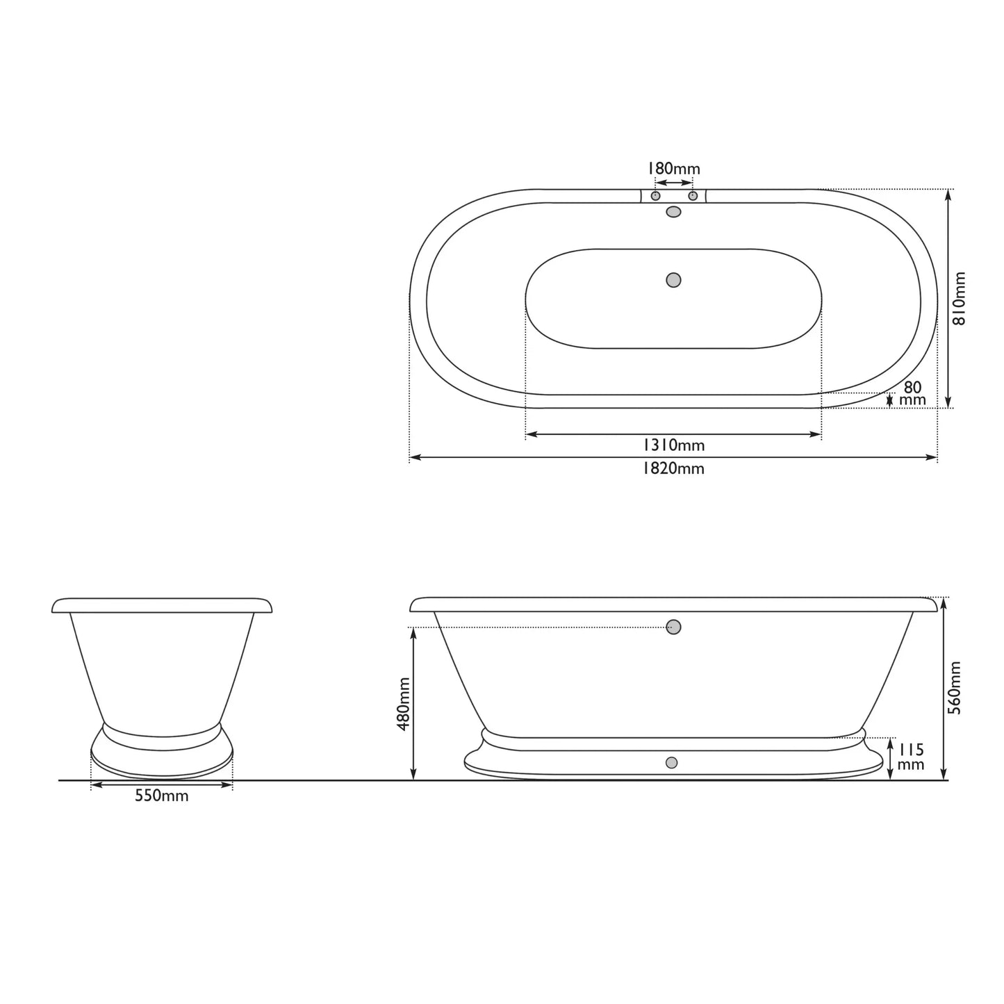 Hurlingham, Shikara, Freestanding, Roll Top, Cast Iron, Pewter Lustre Bathtub, 1820 x 810mm - Beyond Bathing 