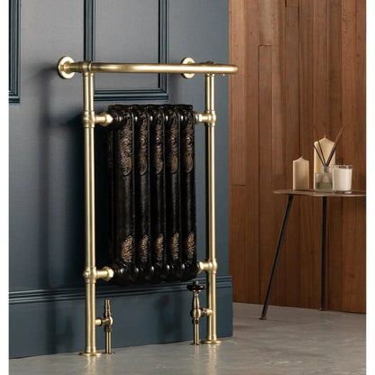 Arroll, Rococo, Decorative Cast Iron & Brushed Brass Column Towel Radiator, 675 x 965mm - Beyond Bathing 