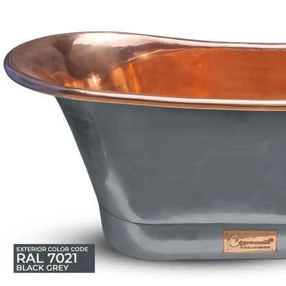 Coppersmith Creations, Freestanding, Polished Copper Bathtub, Black/Grey Exterior, 1700 x 690mm - Beyond Bathing 