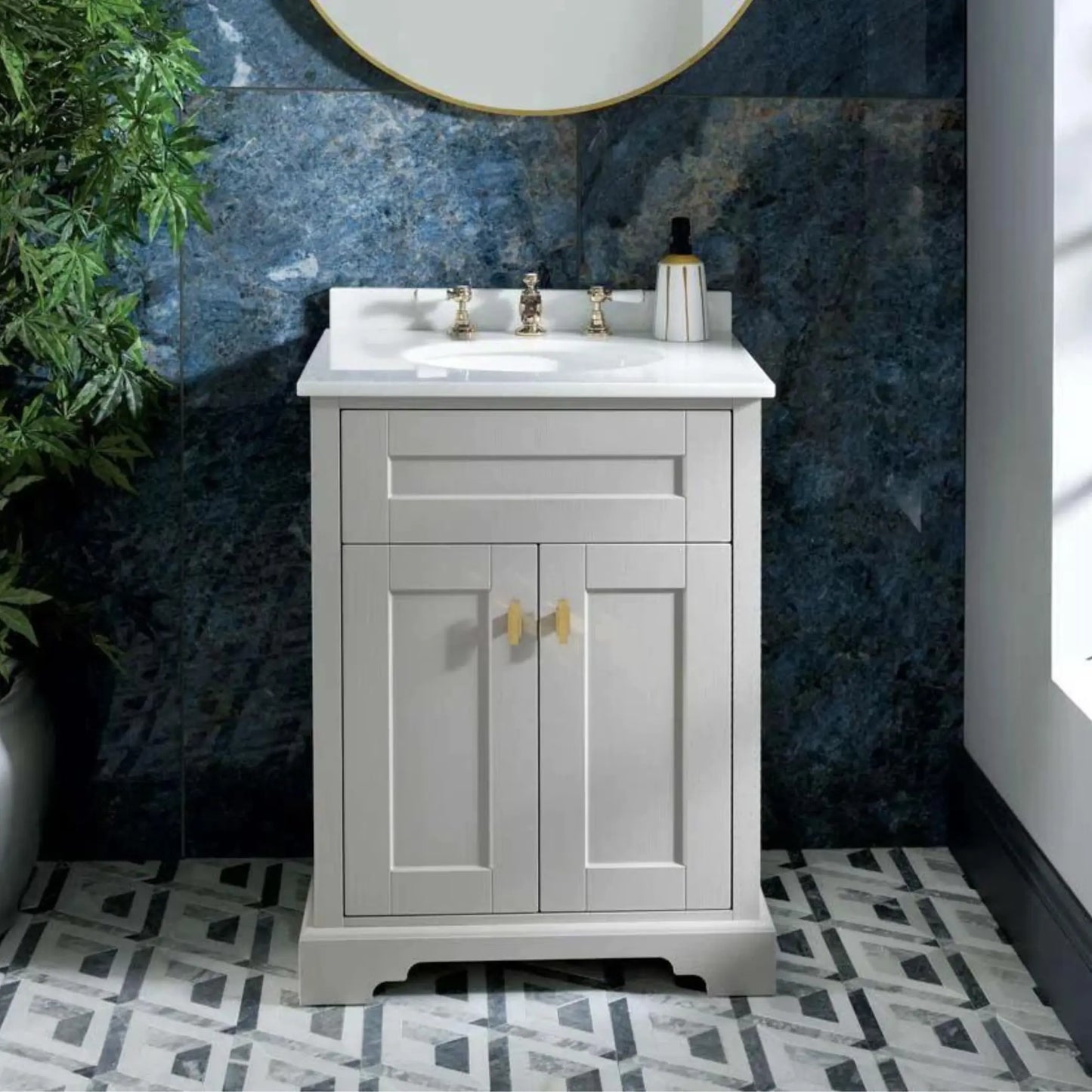 BC Designs, Victrion 2 Door Bathroom Vanity Unit & Marble Basin, Earl's Grey, 620mm BC Designs vanity unit